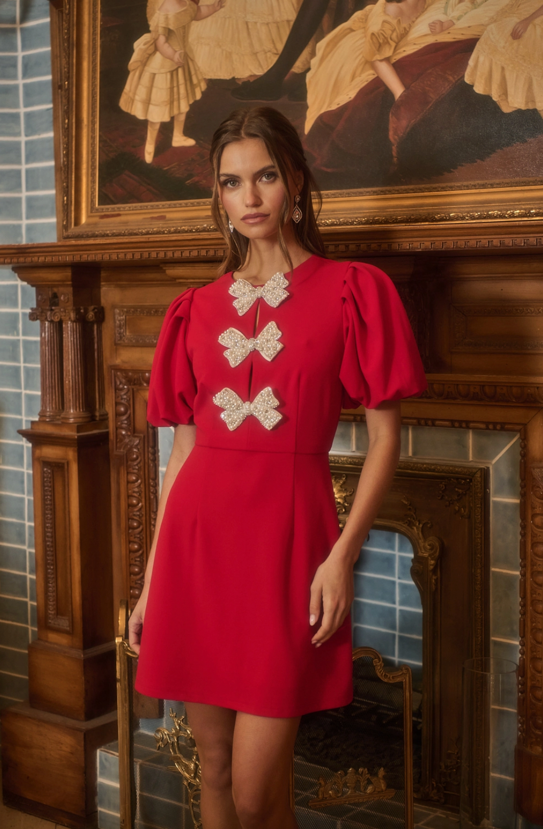 Cherry Belle Pearl Bow Mini Dress