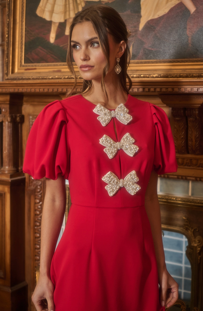 Cherry Belle Pearl Bow Mini Dress