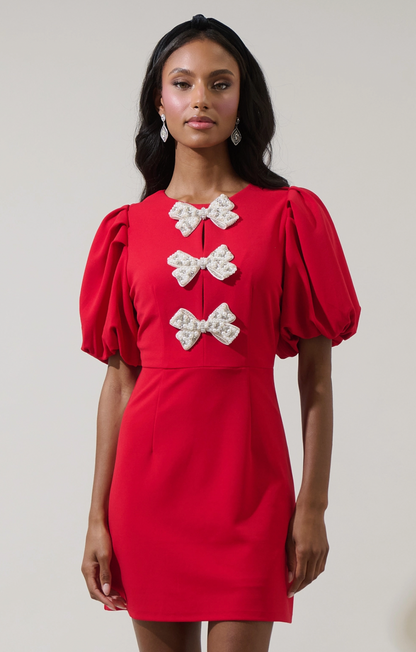 Cherry Belle Pearl Bow Mini Dress