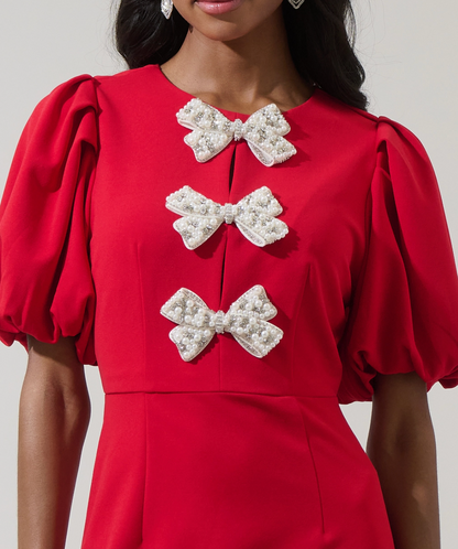 Cherry Belle Pearl Bow Mini Dress