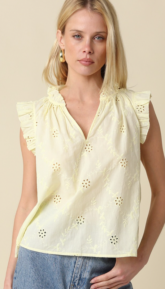 Kelly Eyelet Ruffle Sleeve Blouse