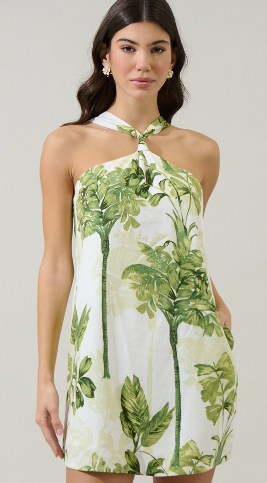 Sugarlips Palmet Tropical Amory Halter Mini Dress