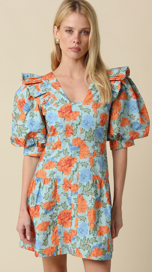 Kayla Floral Puff Sleeve Mini Dress