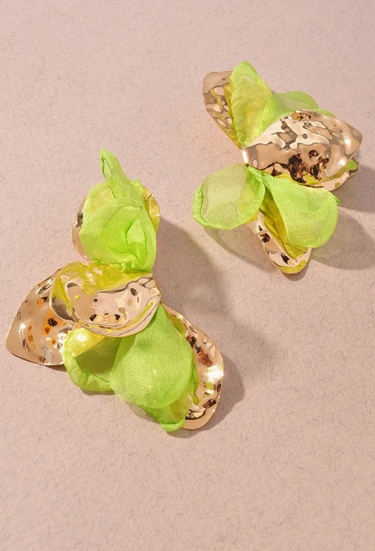 Fabric Petal Earring Green