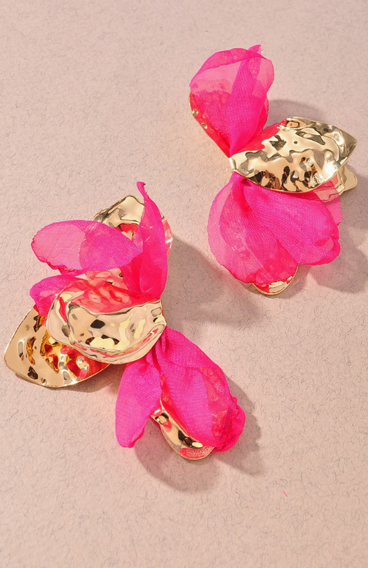 Fabric Petal Earring Pink