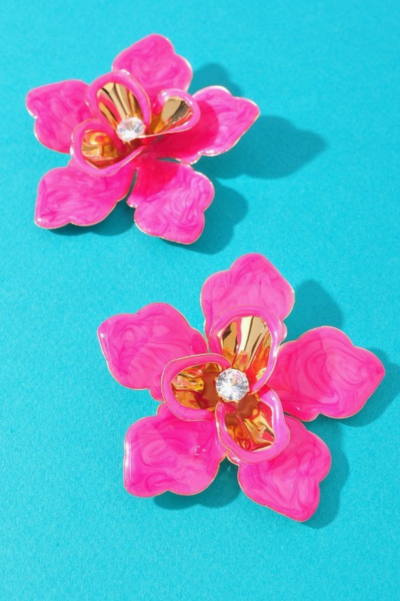 Pink Acetate Flower Earring