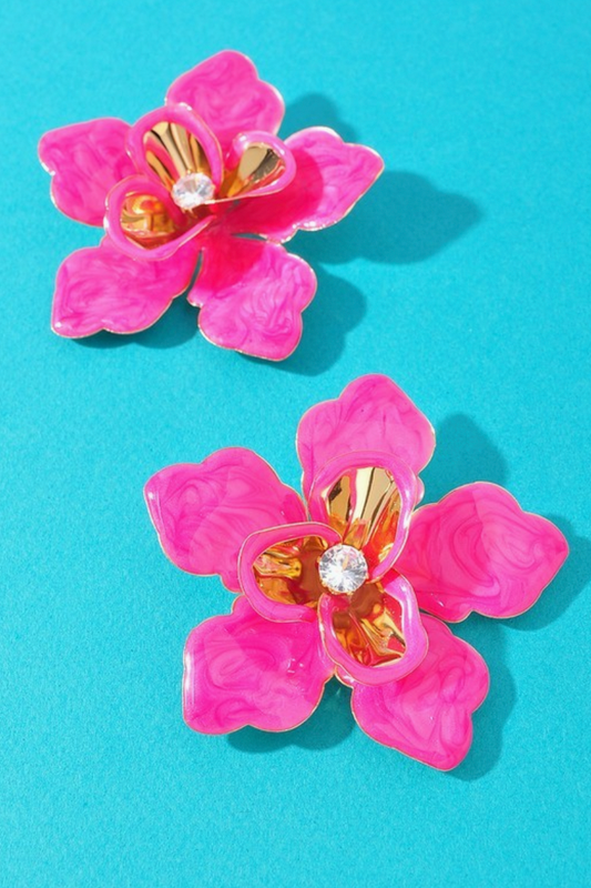 Pink Acetate Flower Earring