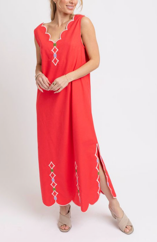 Karlie Solid V-neck Maxi with Embroidery