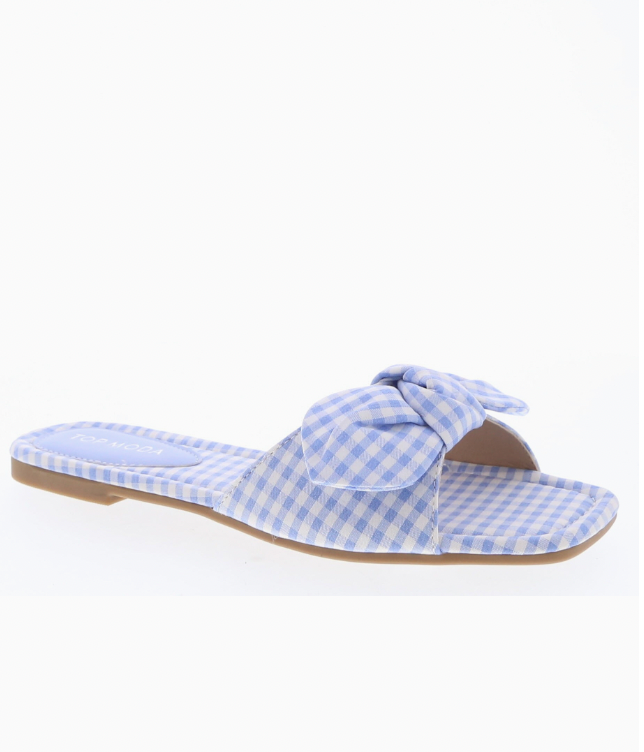 Blue Gingham Slide Sandals