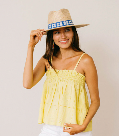 Sunshine Tienda Navy Flora Palm Hat