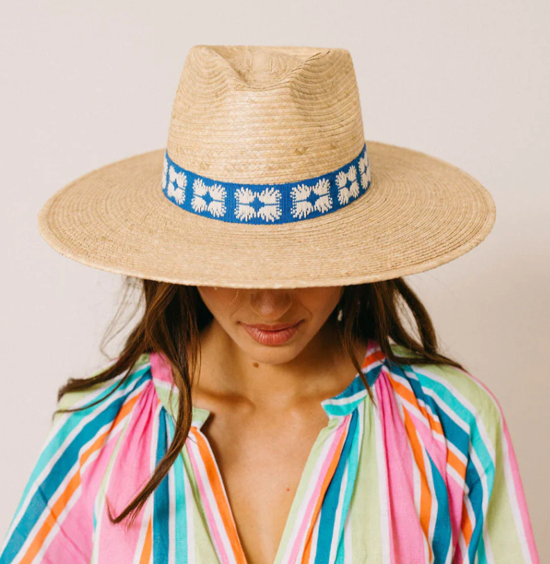 Sunshine Tienda Navy Flora Palm Hat