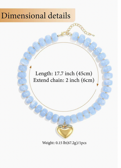Colorful Beaded Heart Necklace in Sky Blue