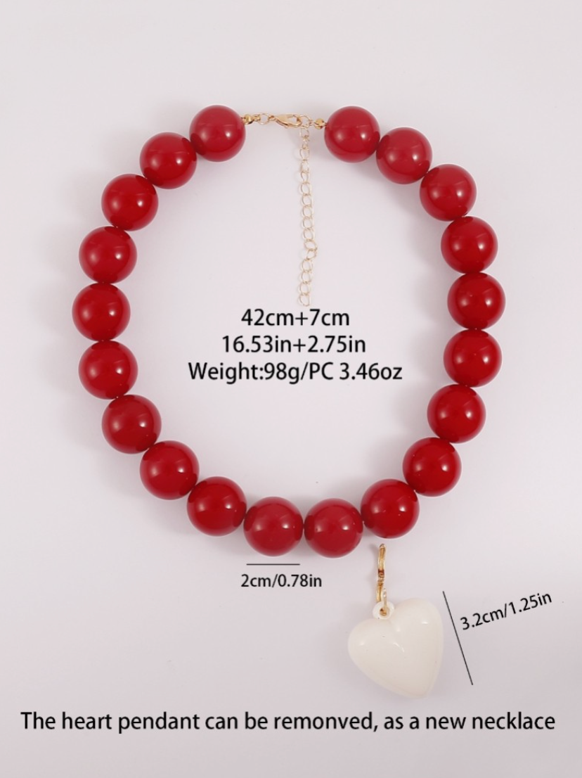 Heart Charm Acrylic Necklace in Orange