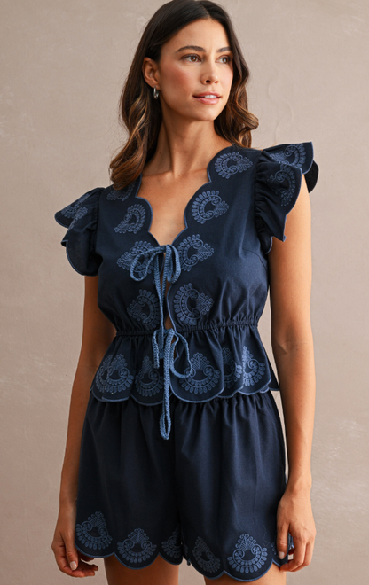 Embroidered Navy Set
