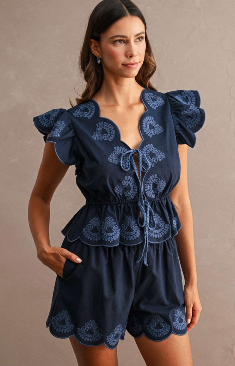 Embroidered Navy Set