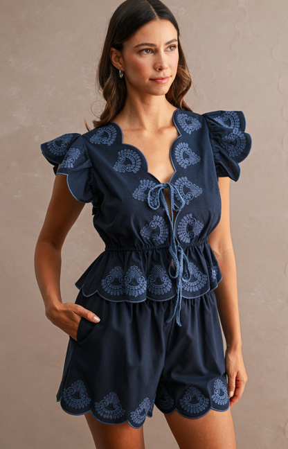 Embroidered Navy Set