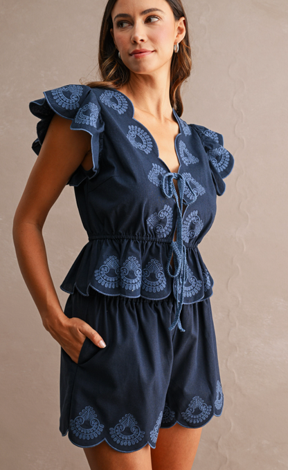 Embroidered Navy Set