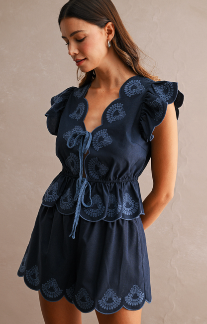 Embroidered Navy Set