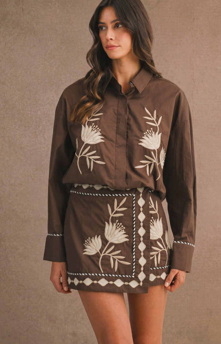 Embroidered Fall Brown Set