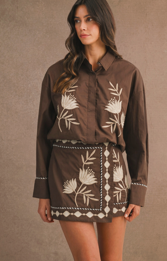 Embroidered Fall Brown Set
