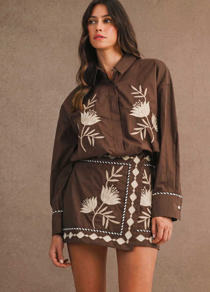 Embroidered Fall Brown Set