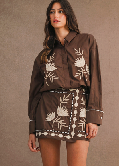 Embroidered Fall Brown Set
