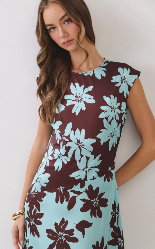 Floral Print Colorblock Midi