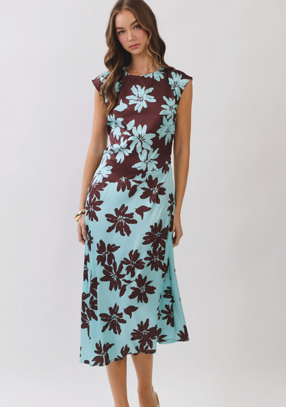 Floral Print Colorblock Midi