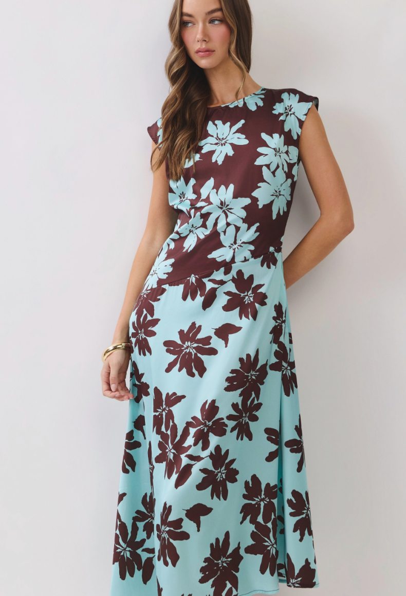 Floral Print Colorblock Midi