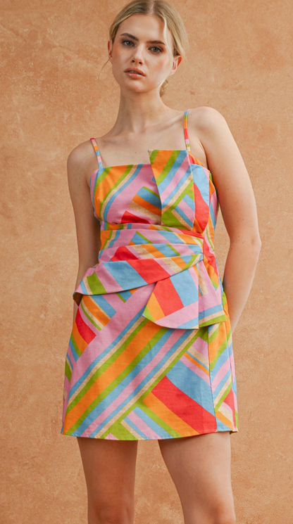 Geometric Stripe Bow Dress