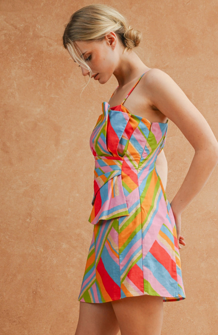 Geometric Stripe Bow Dress
