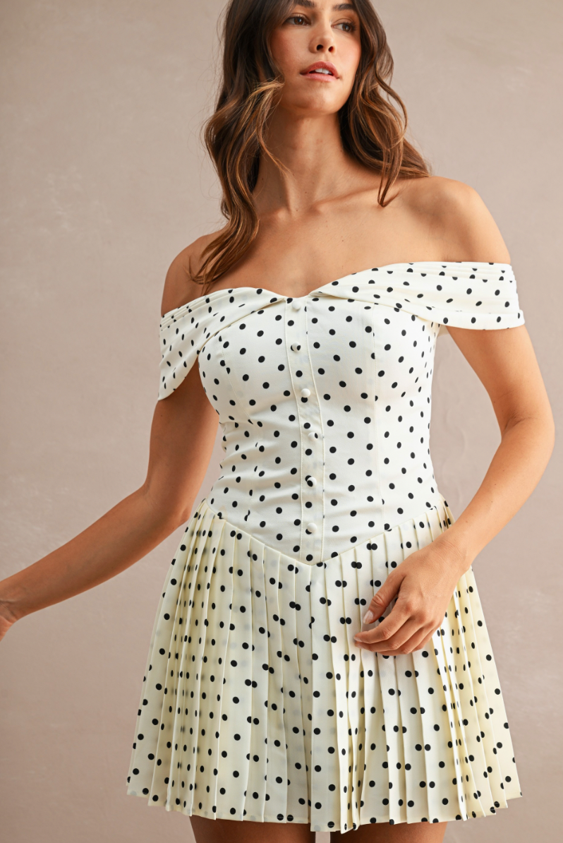 Polka Dot Off Shoulder Mini Dress