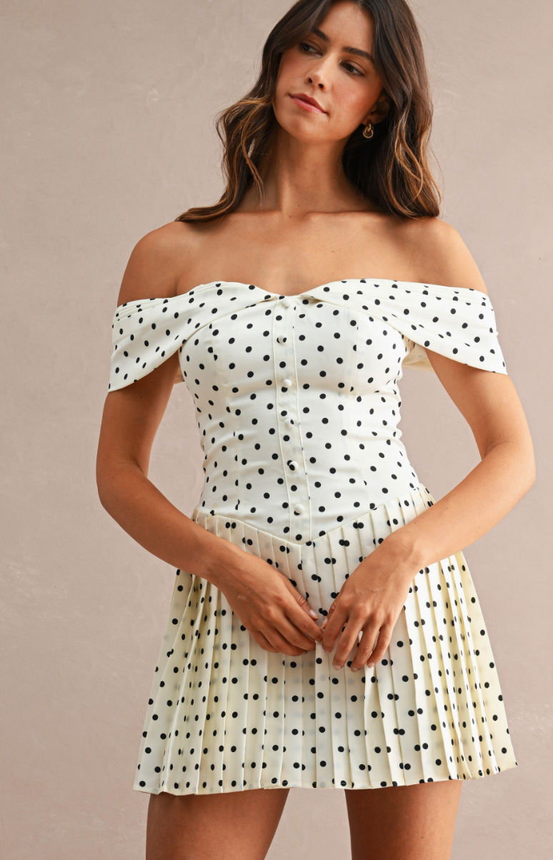 Polka Dot Off Shoulder Mini Dress