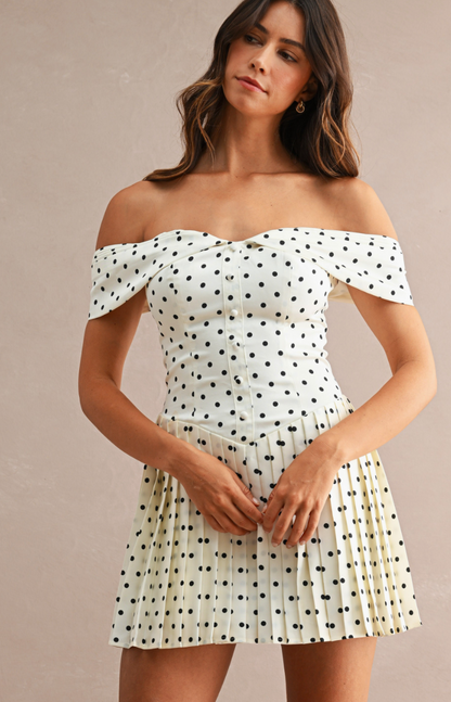 Polka Dot Off Shoulder Mini Dress