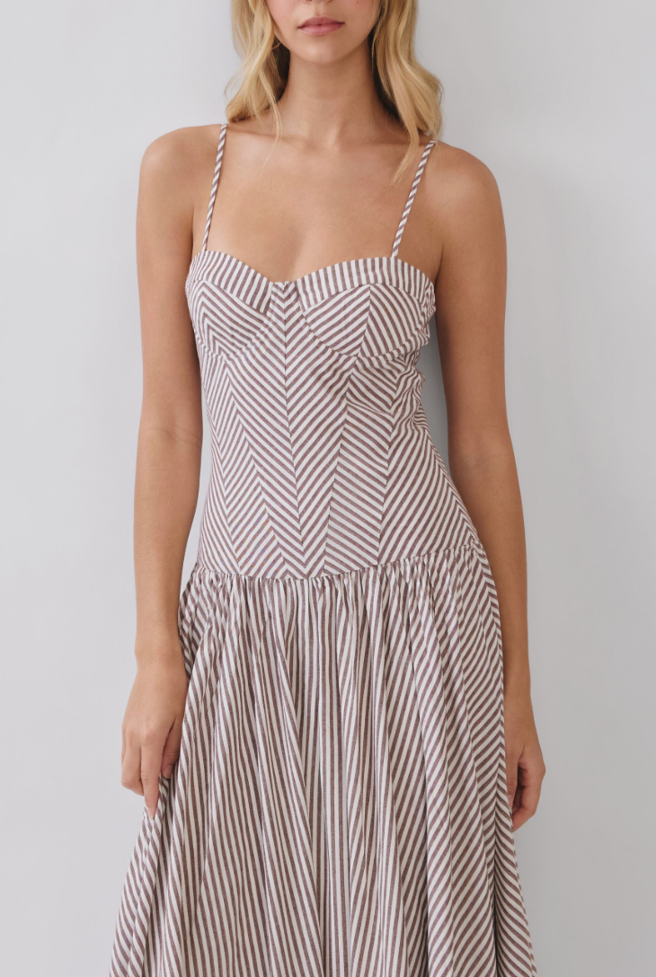 Brown Striped Midi Dress