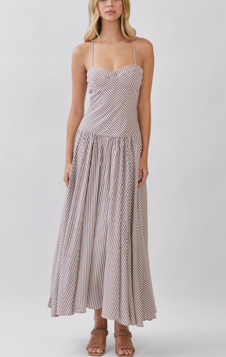 Brown Striped Midi Dress