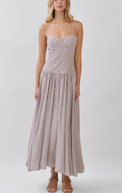 Brown Striped Midi Dress