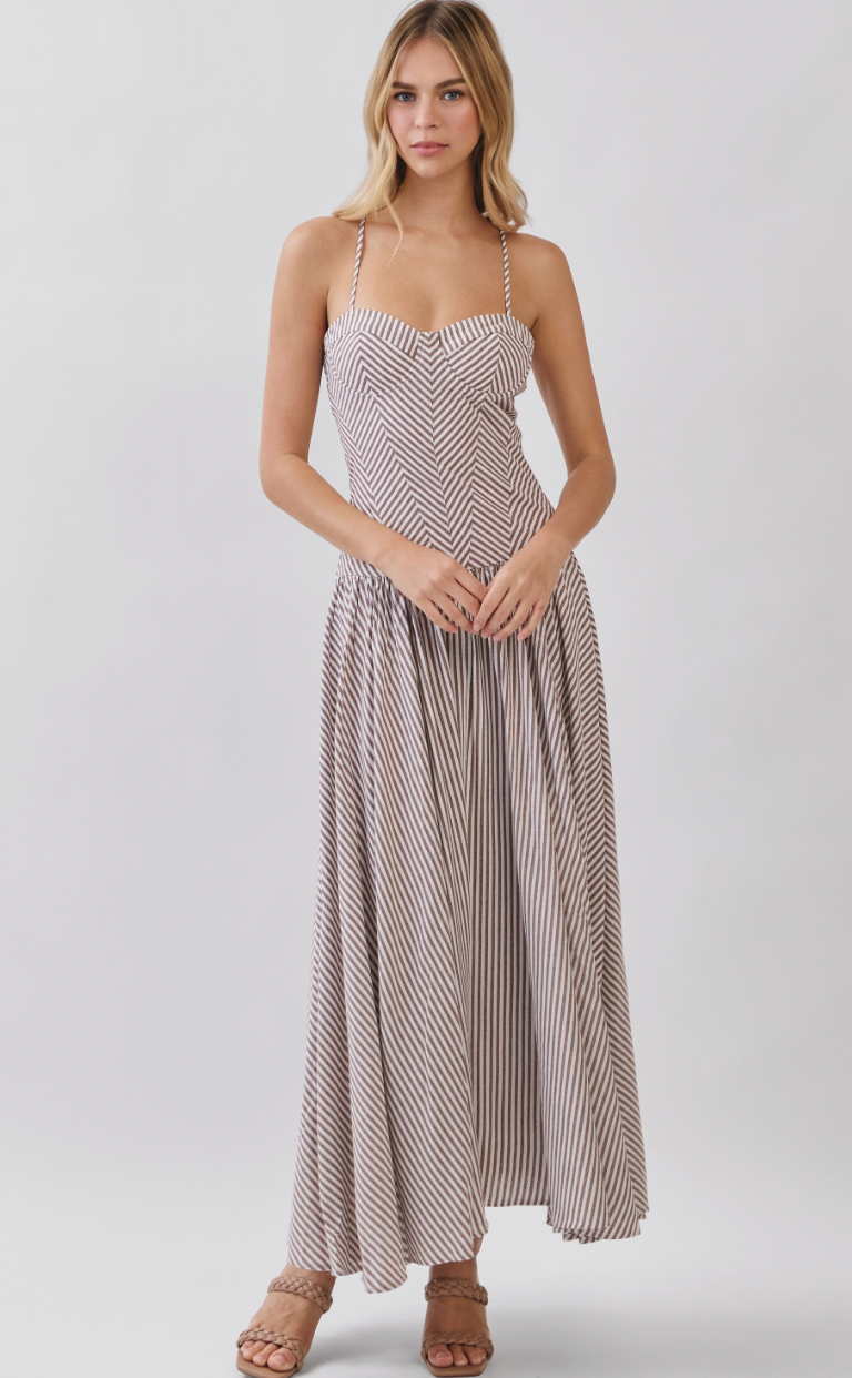 Brown Striped Midi Dress