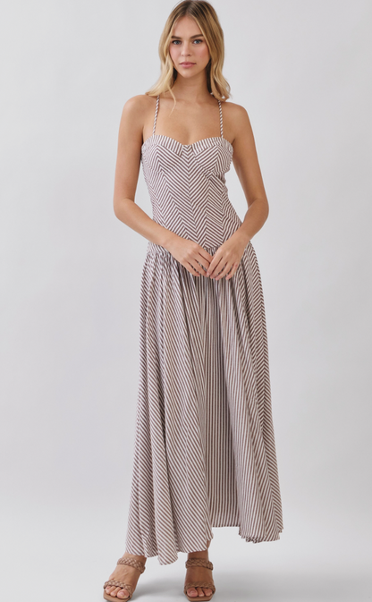 Brown Striped Midi Dress