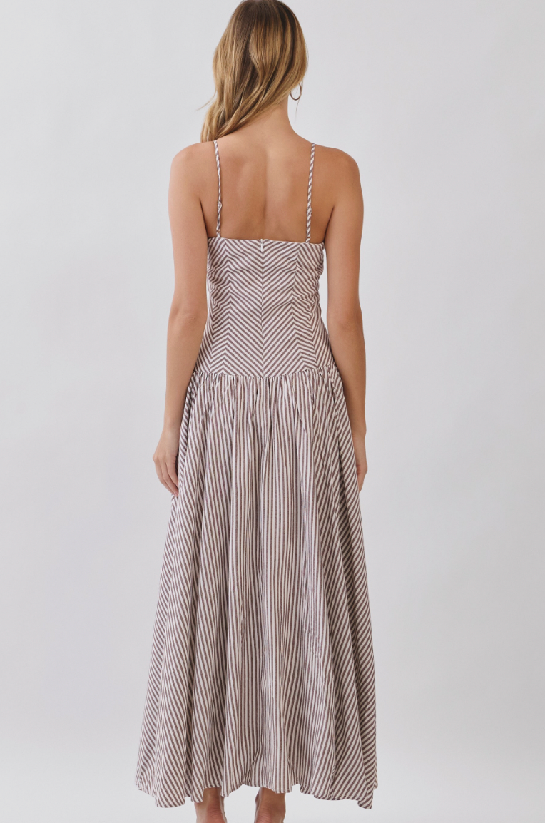 Brown Striped Midi Dress