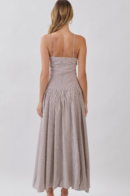 Brown Striped Midi Dress