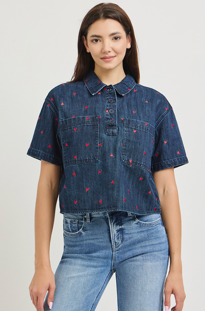Denim Heart Detail Top