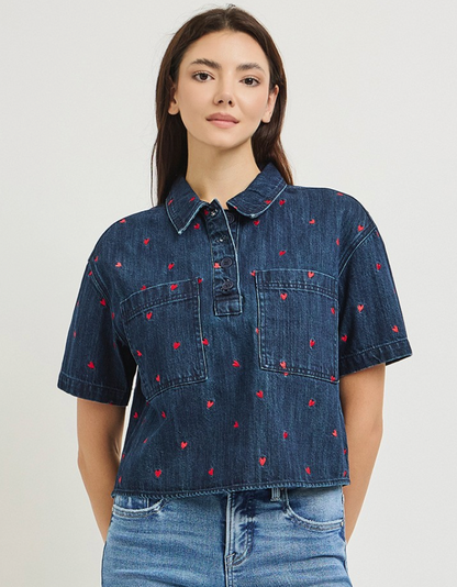 Denim Heart Detail Top