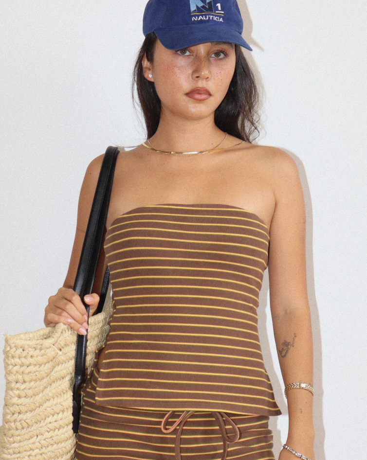 Striped Brown Strapless Top