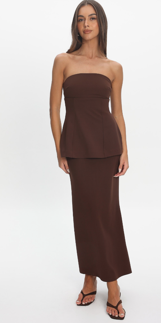 Brown Peplum Detail Dress