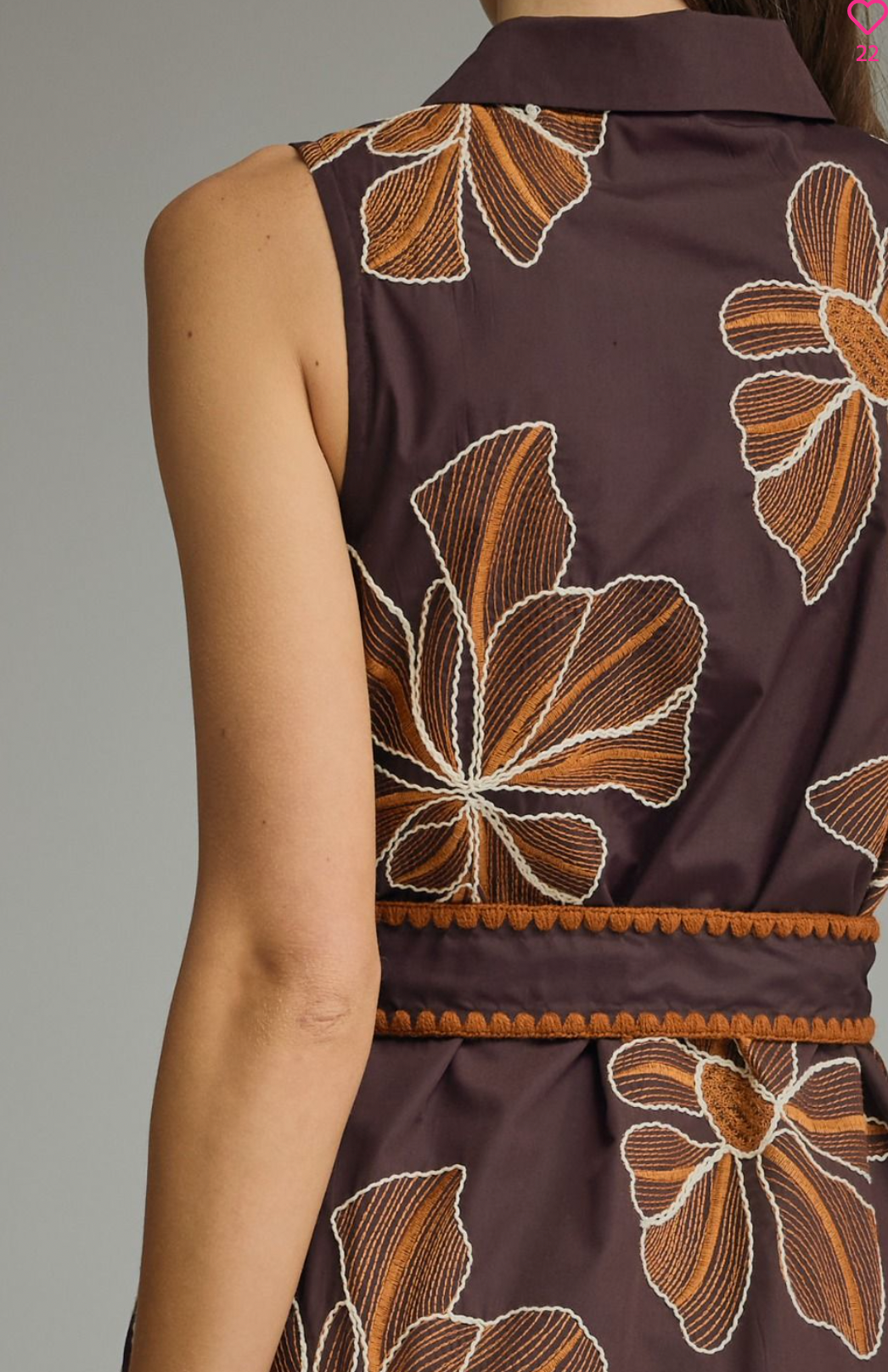 Floral Embroidered Brown Mini Dress