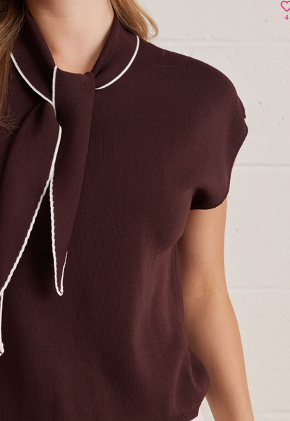Tie Front Brown Sweater