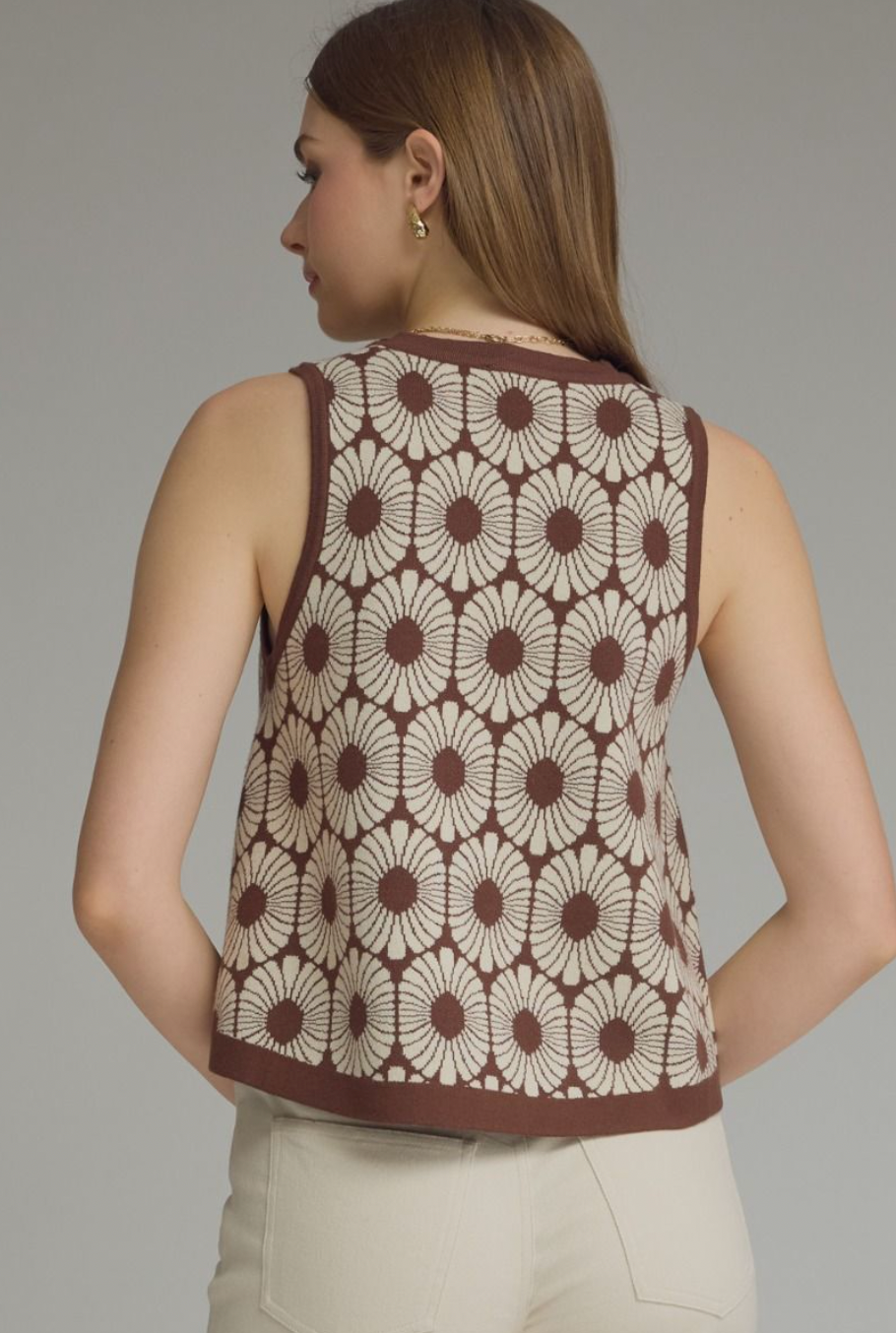 Brown Floral Sleeveless Top
