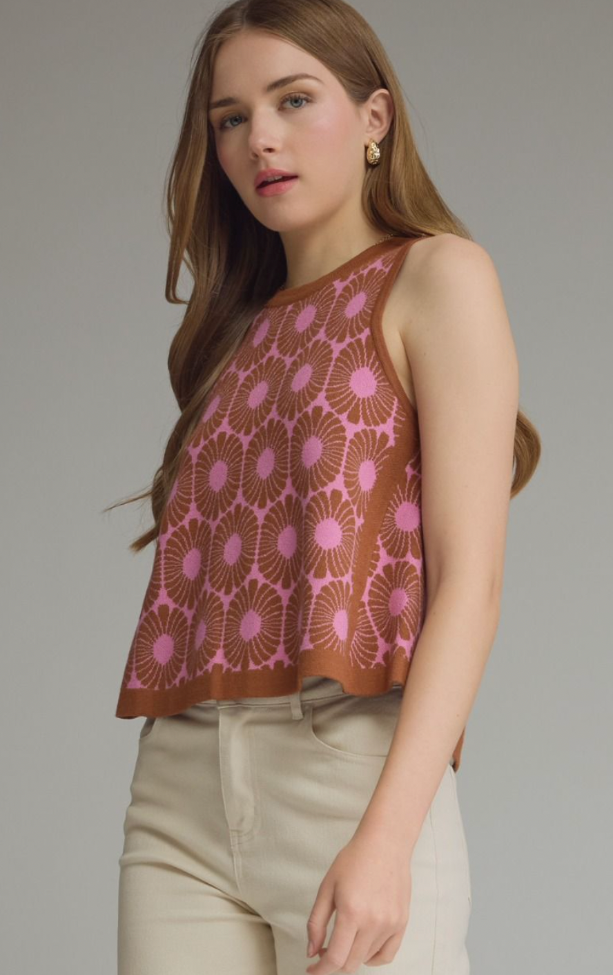 Pink Floral Sleeveless Top