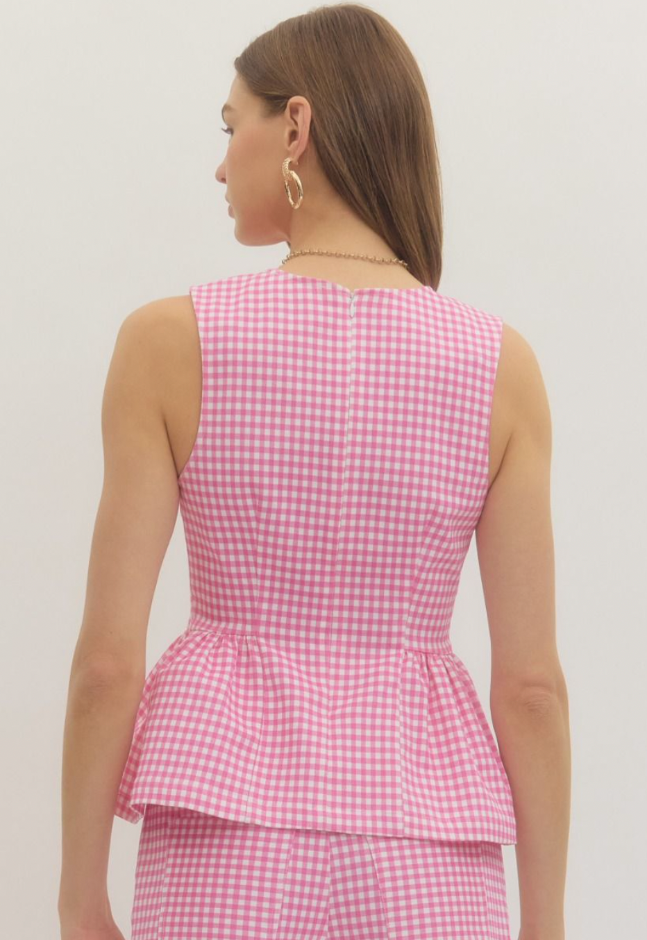 Pink Gingham Peplum Top
